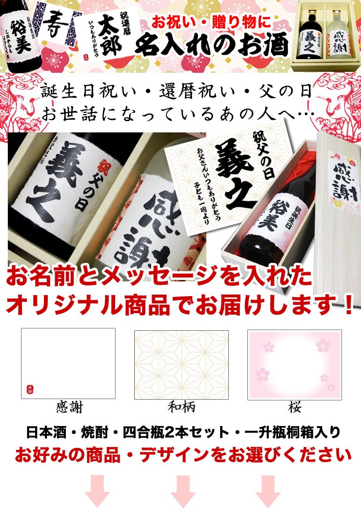 お祝い・贈り物に名入れのお酒